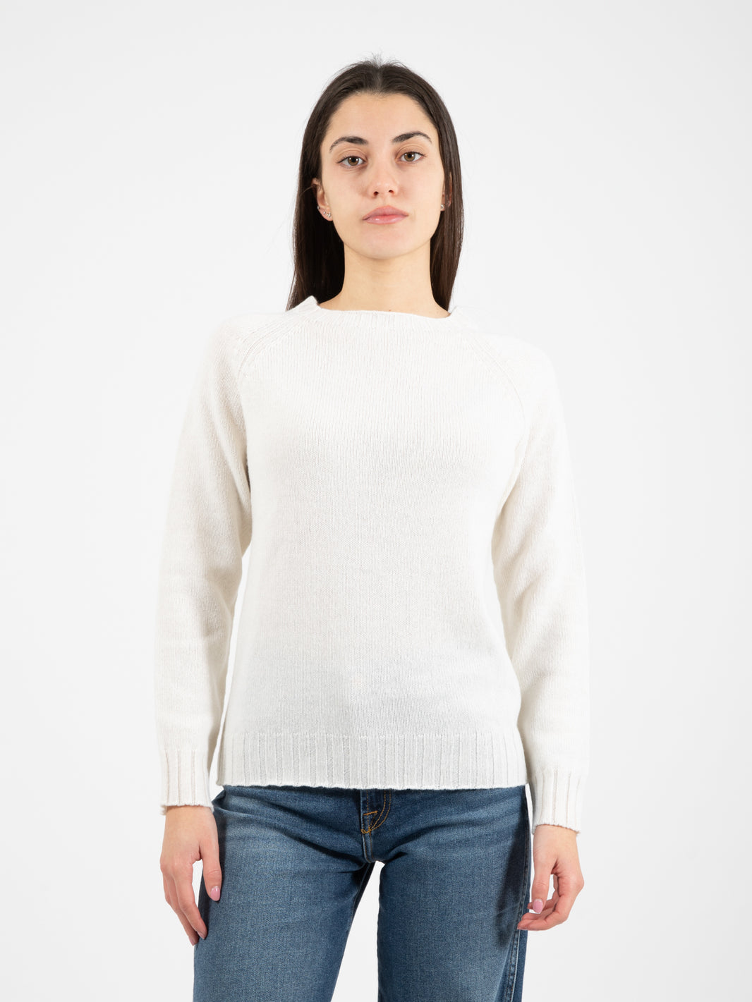 Maglione lana e cachemire girocollo bianco