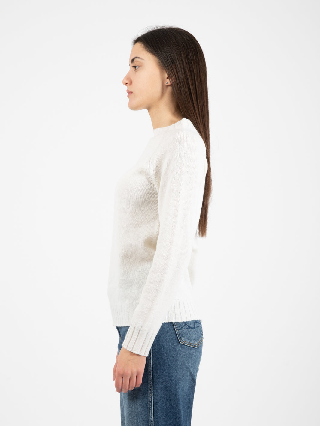 Maglione lana e cachemire girocollo bianco