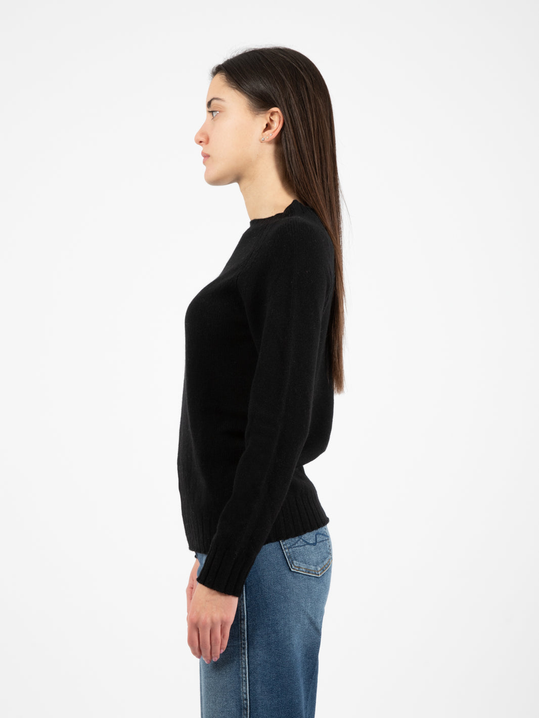 Maglione lana e cachemire girocollo nero