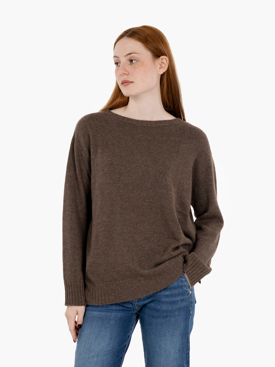 Brown crew neck wool sweater