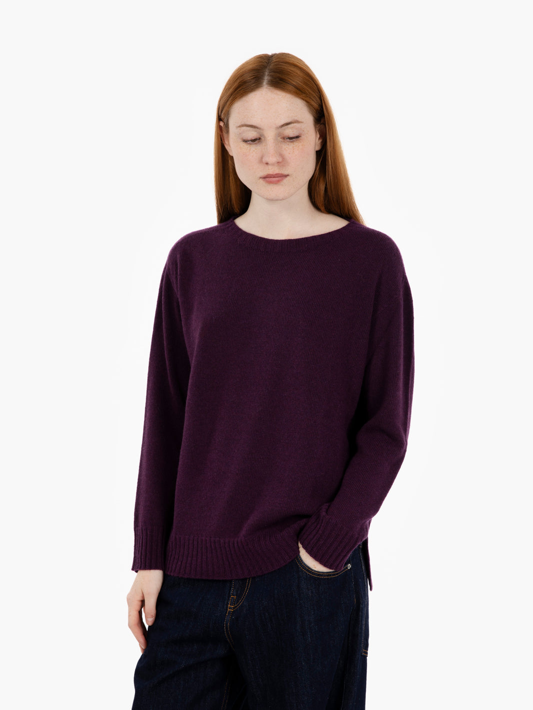 Aubergine crew neck wool sweater