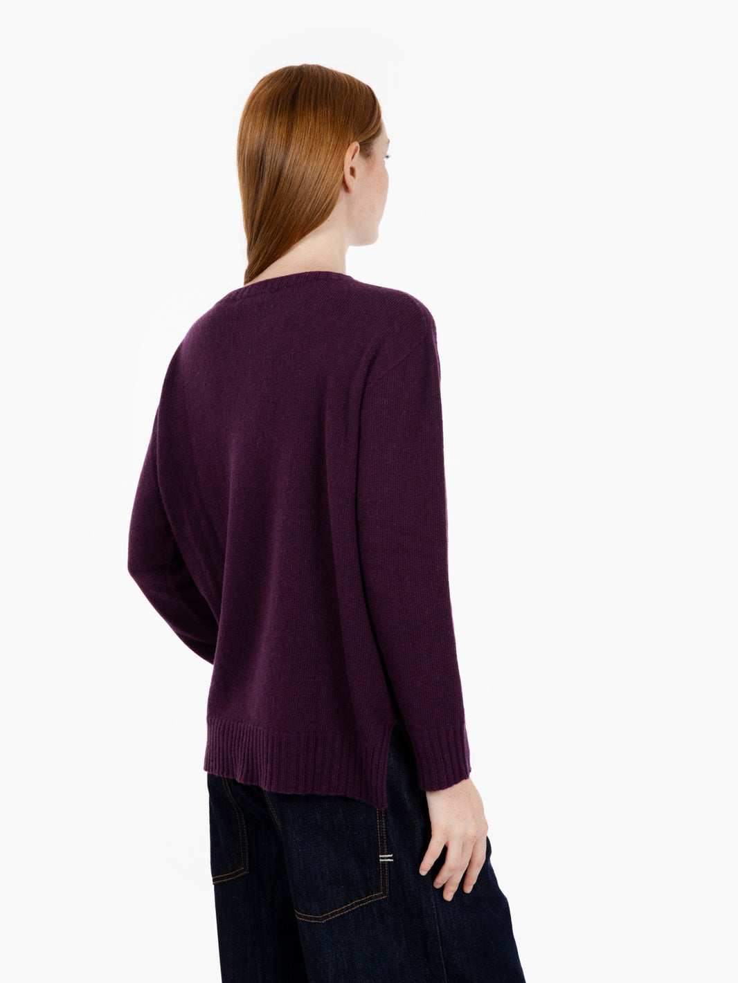 Aubergine crew neck wool sweater