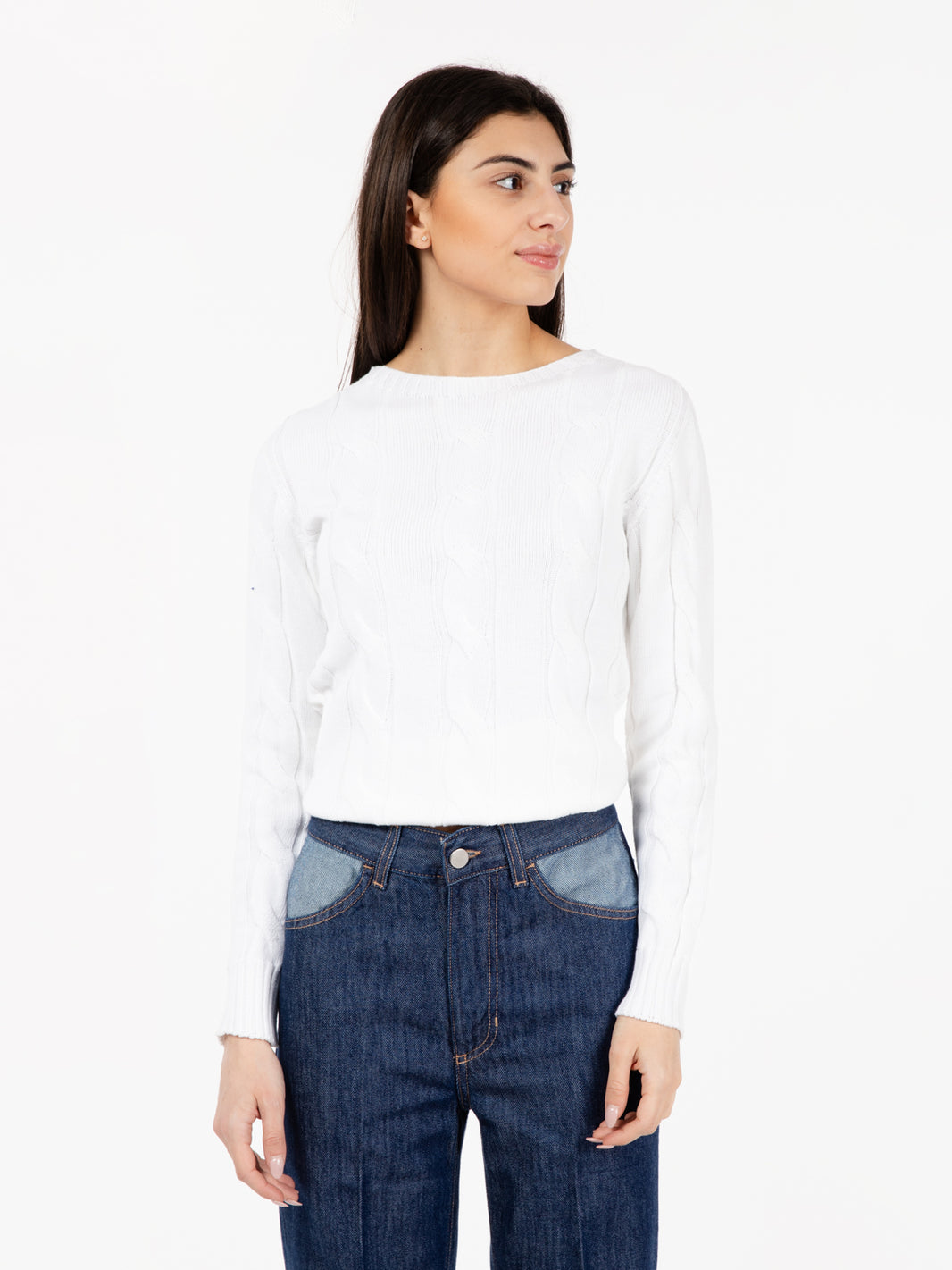 Maglione leggero a treccia bianco
