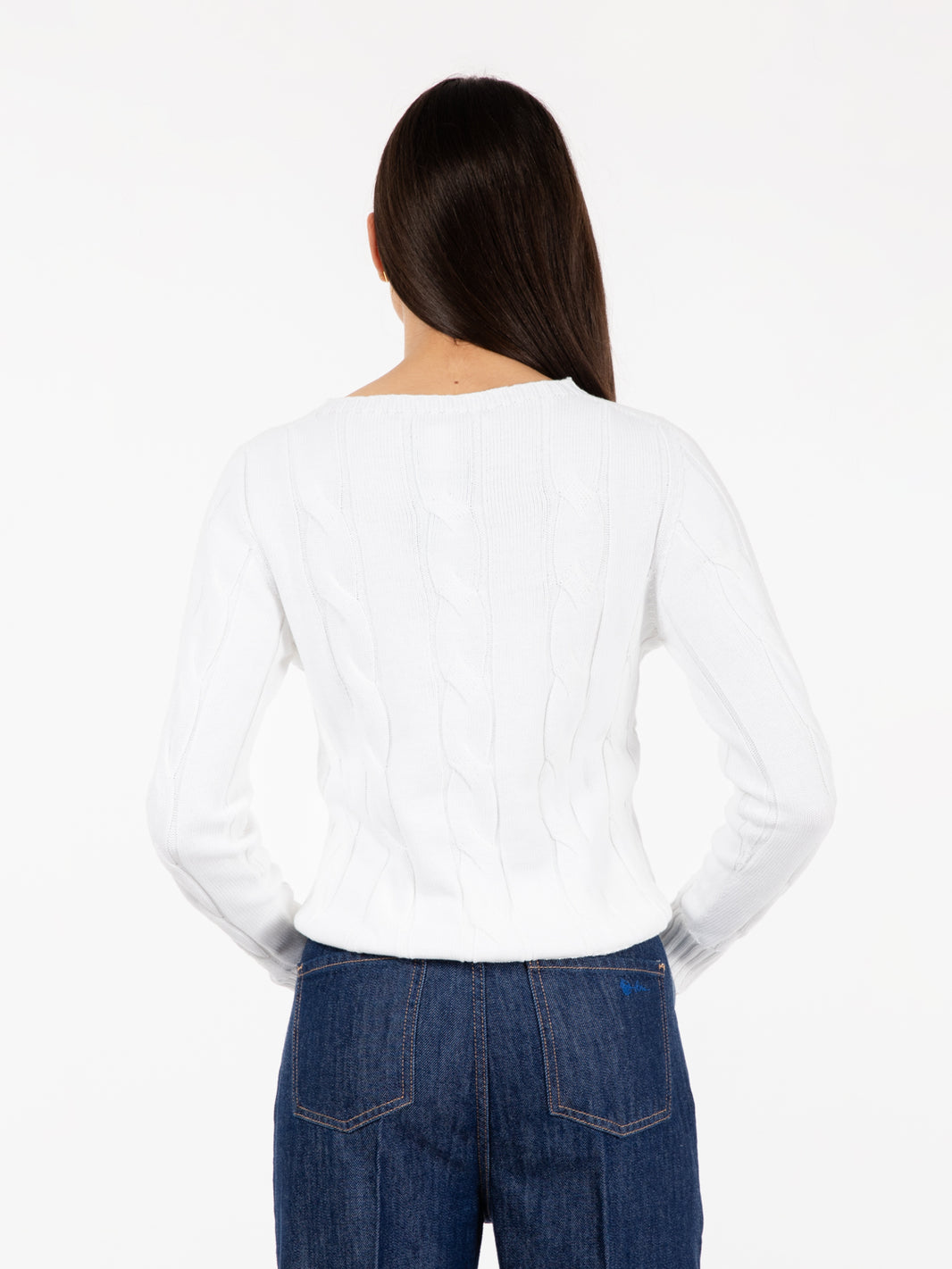 Maglione leggero a treccia bianco