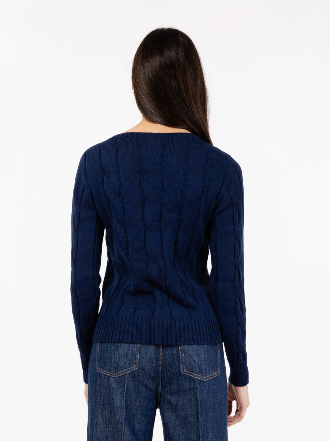 Maglione leggero a treccia blu