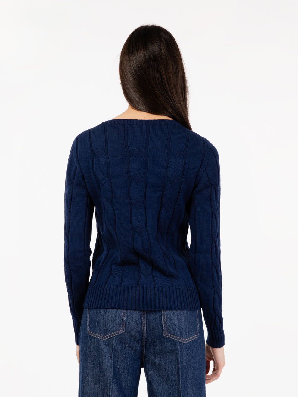 Maglione leggero a treccia blu