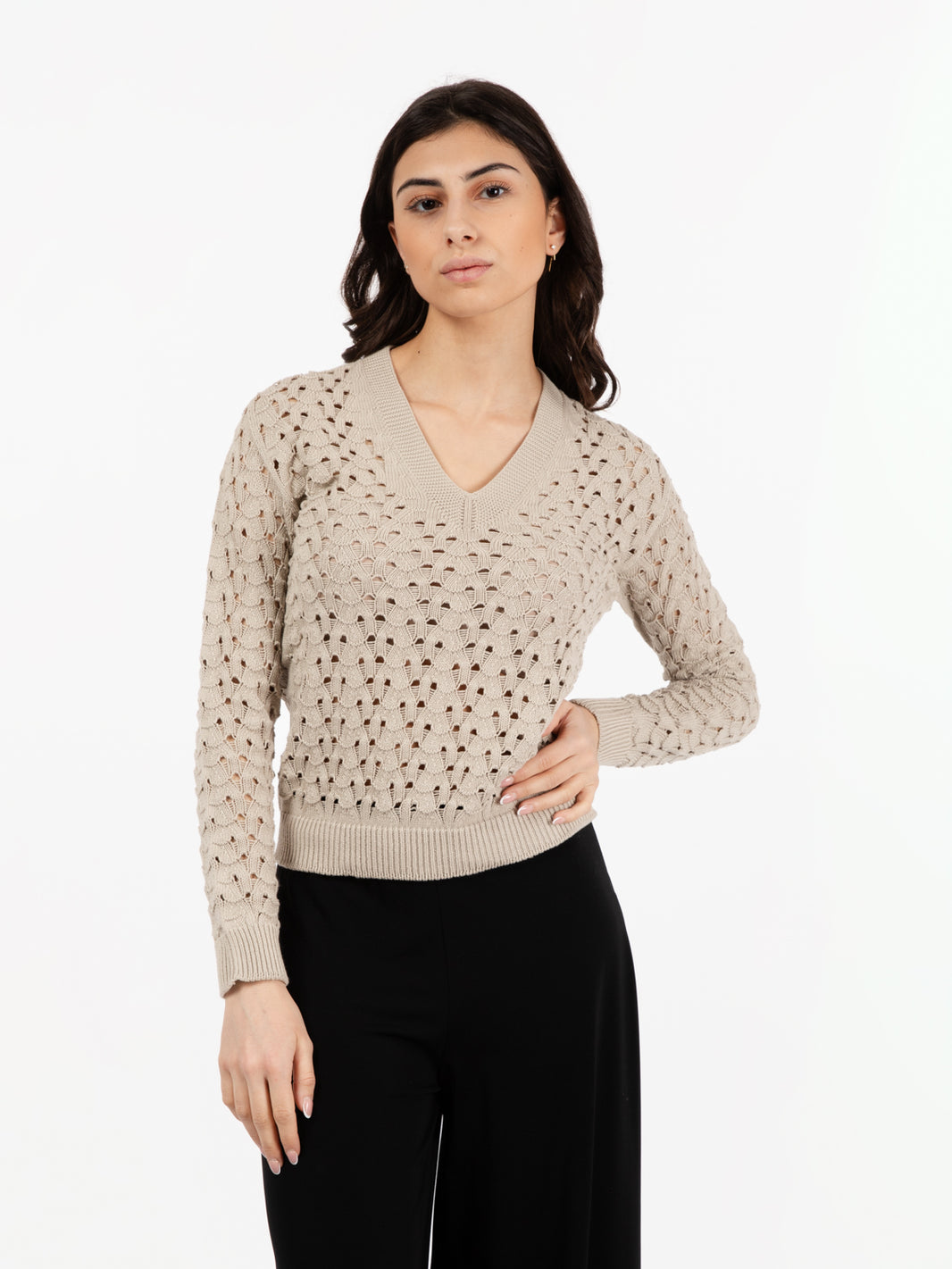 Maglione leggero traforato stucco