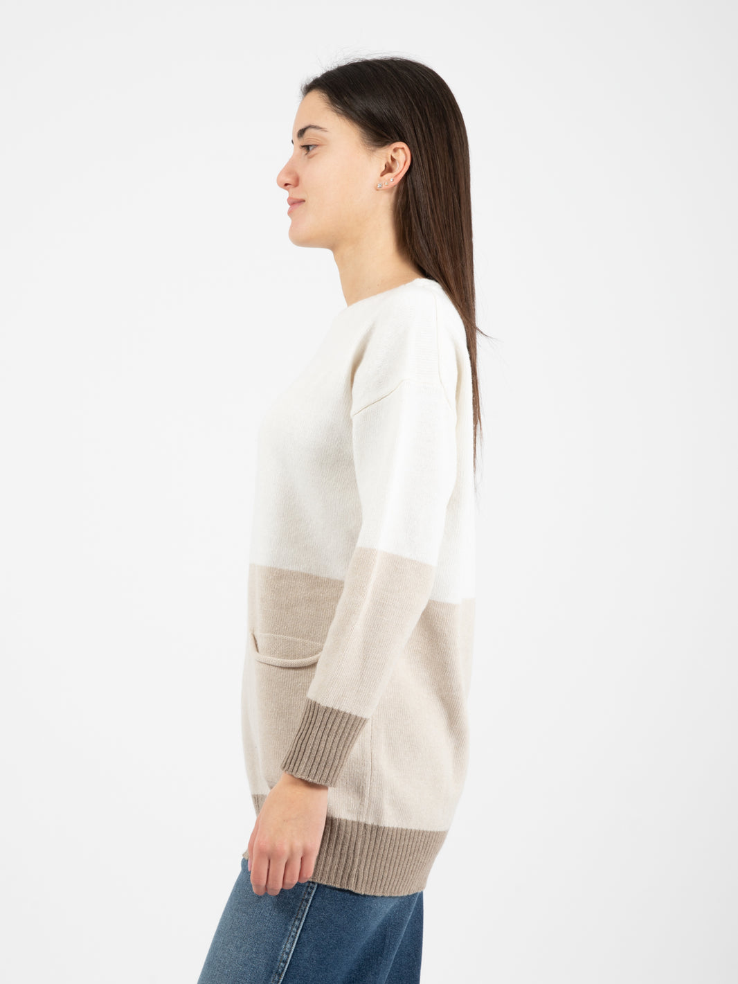 Long two-tone sweater cream / camel