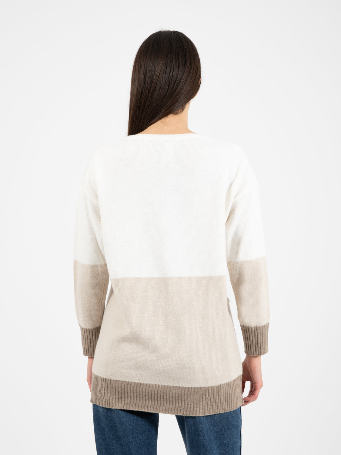 Long two-tone sweater cream / camel