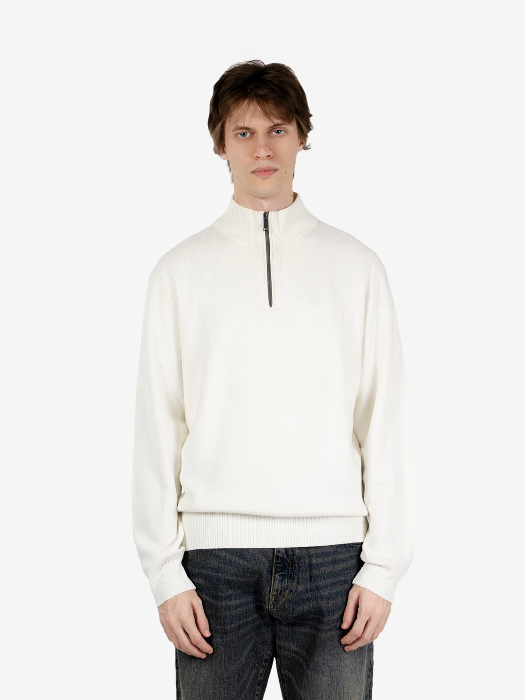 Maglione lupetto half zip ecru