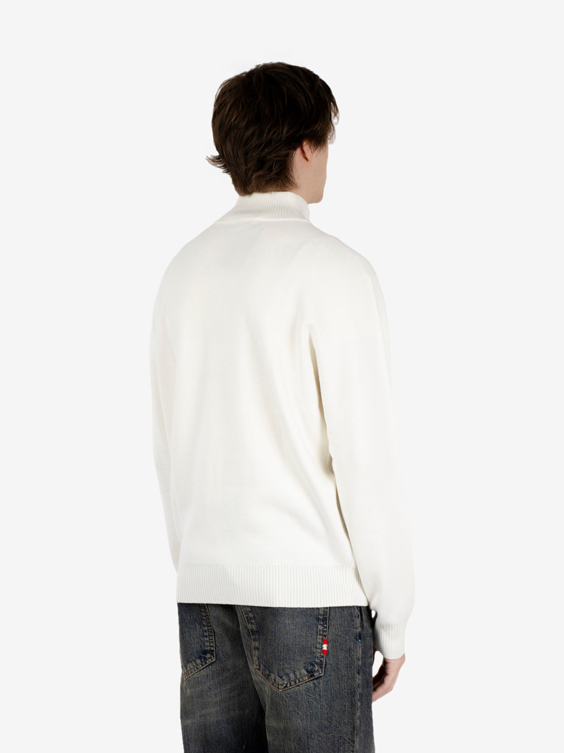 Ecru half-zip mock neck sweater