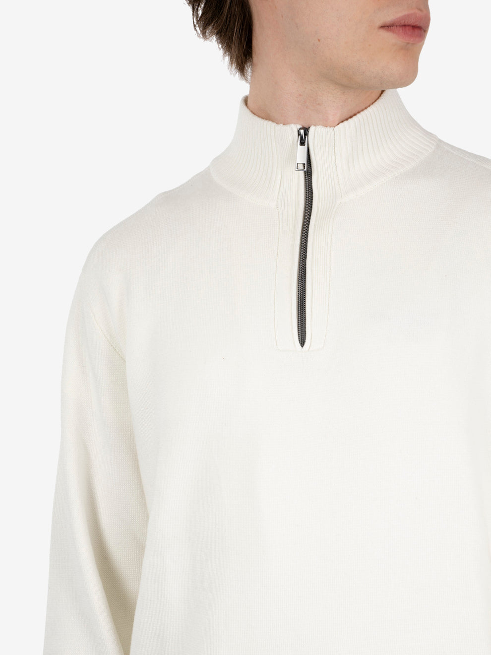 Ecru half-zip mock neck sweater