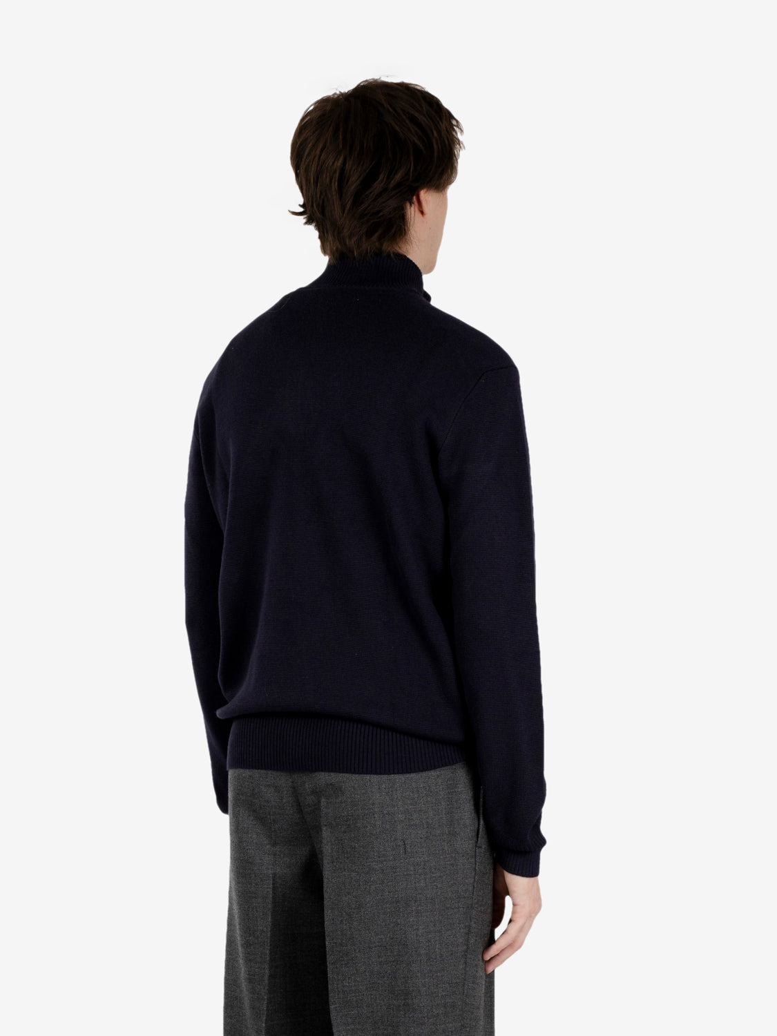 Navy half-zip mock neck sweater