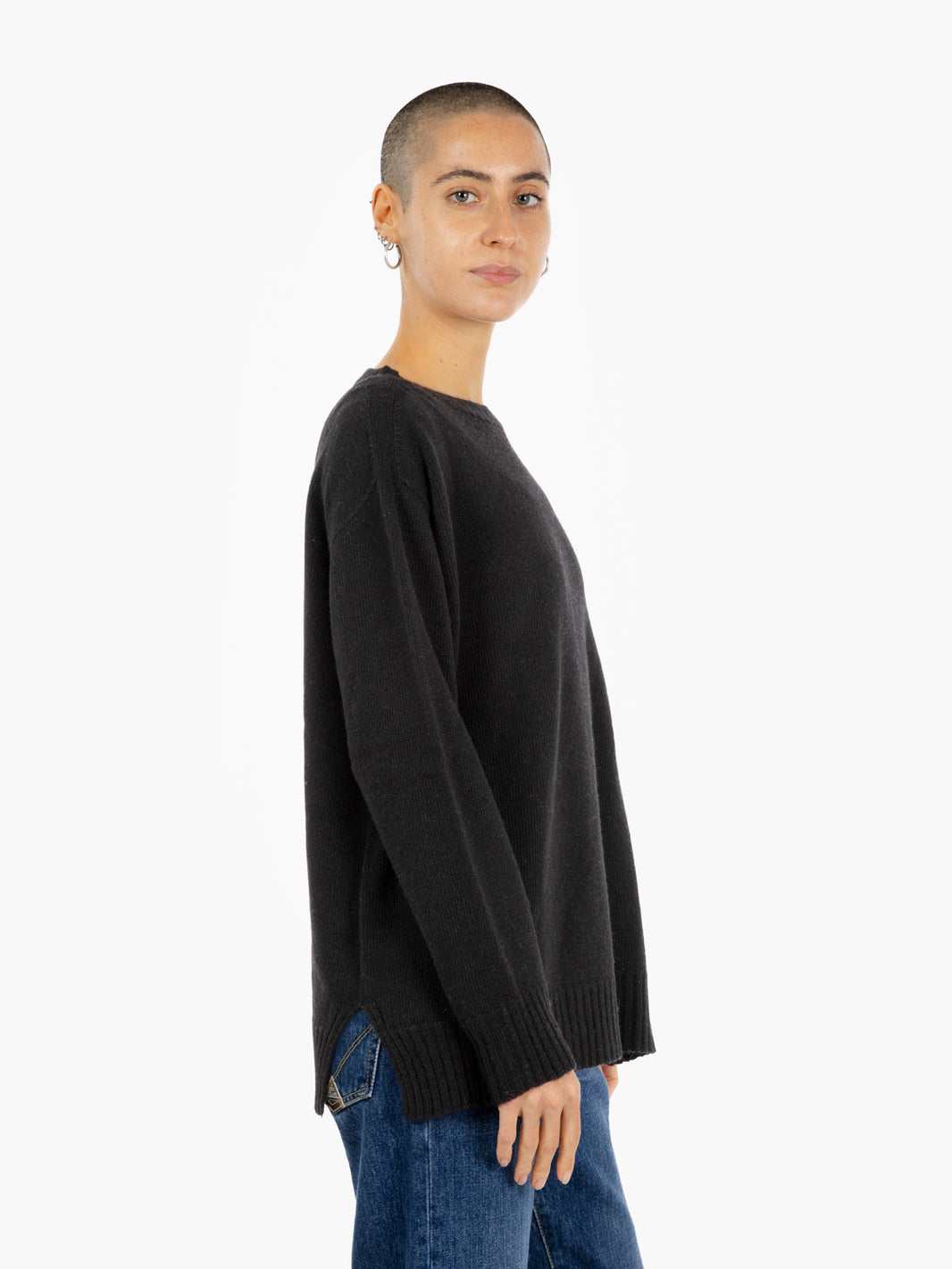 Maglione misto lana girocollo nero