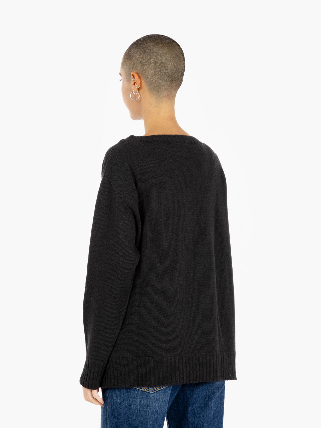 Maglione misto lana girocollo nero