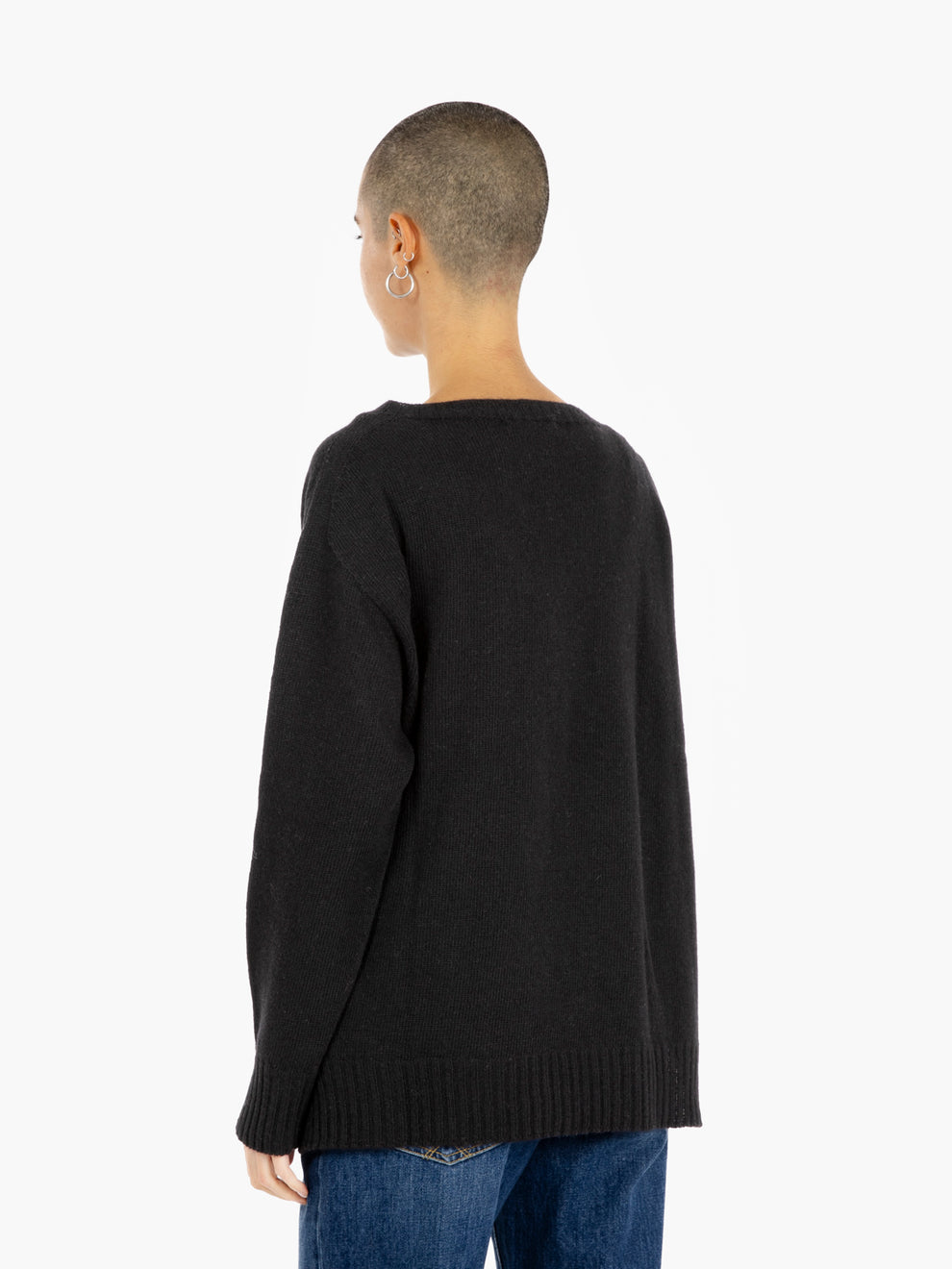 Maglione misto lana girocollo nero