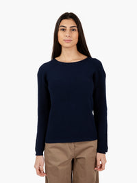 Navy Blue Boat Neck Rice Stitch Sweater
