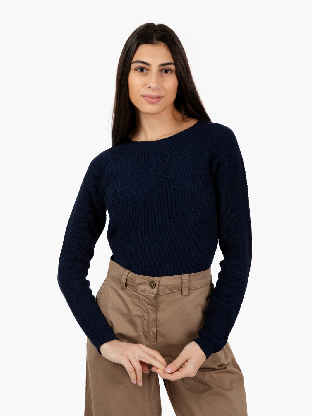 Maglione punto riso con scollo a barchetta blu navy