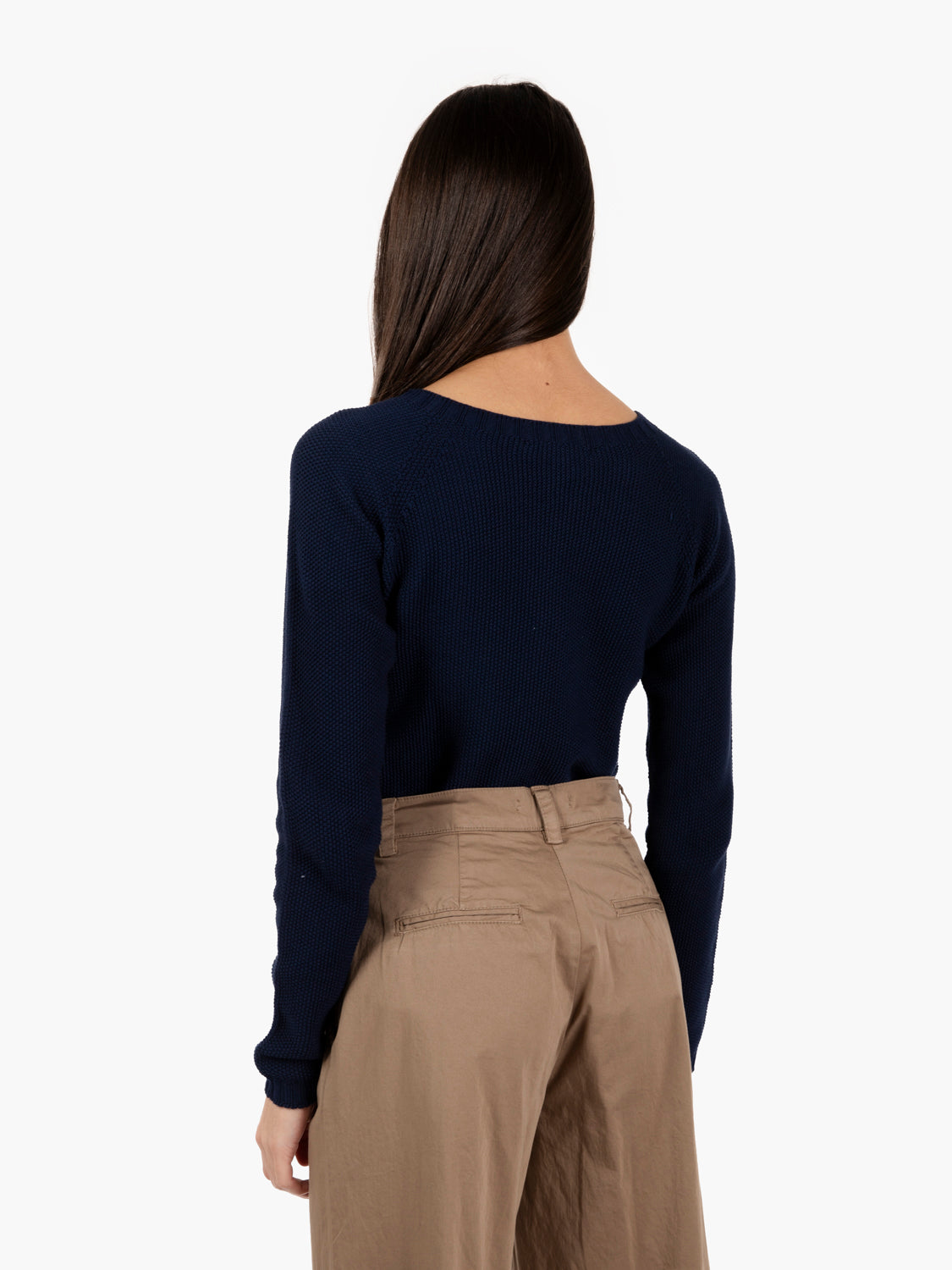Maglione punto riso con scollo a barchetta blu navy