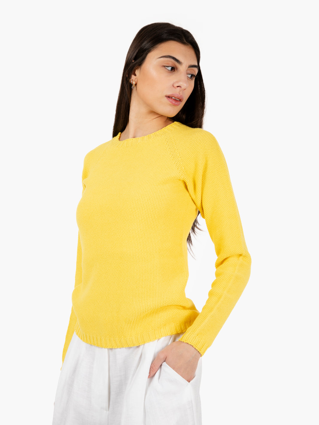 Maglione punto riso con scollo a barchetta giallo