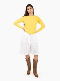 Yellow boat neck rice stitch sweater