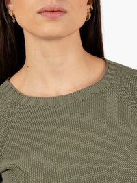 Military green boat neck rice stitch sweater