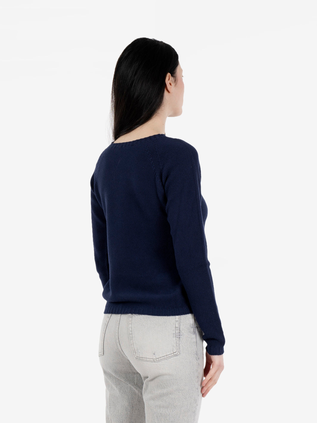 Maglione raglan punto riso blu