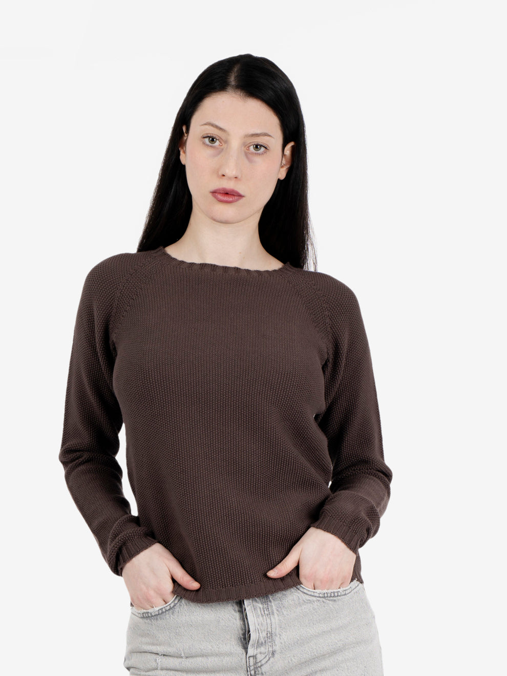 Brown rice stitch raglan sweater