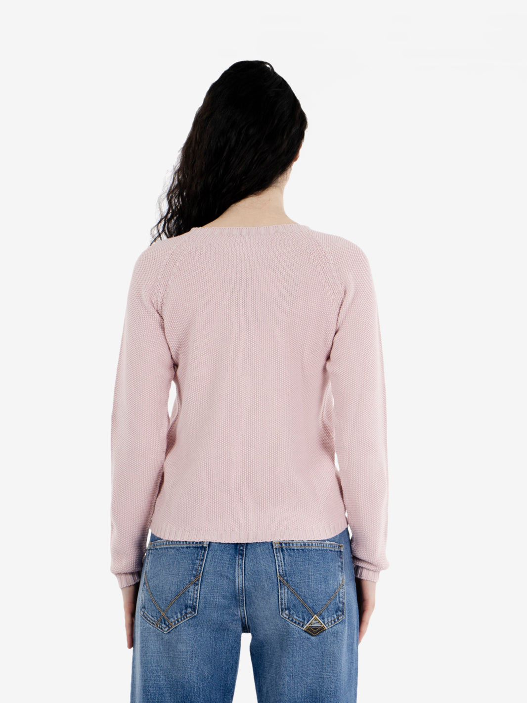 Maglione raglan punto riso rosa