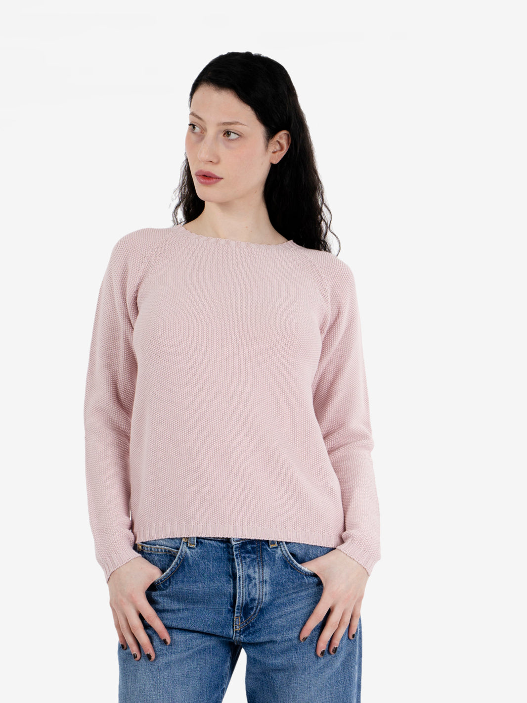 Maglione raglan punto riso rosa