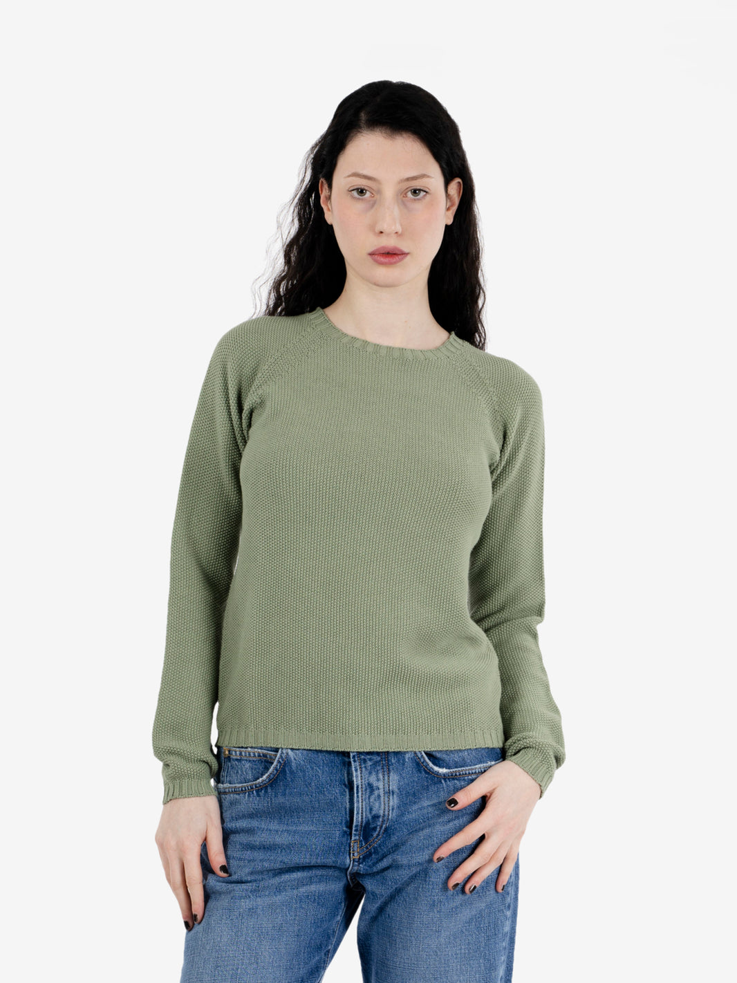 Maglione raglan punto riso verde