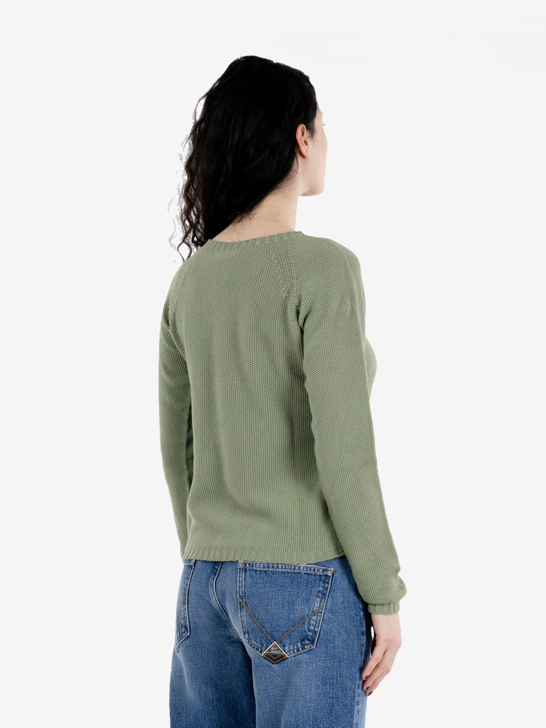 Maglione raglan punto riso verde