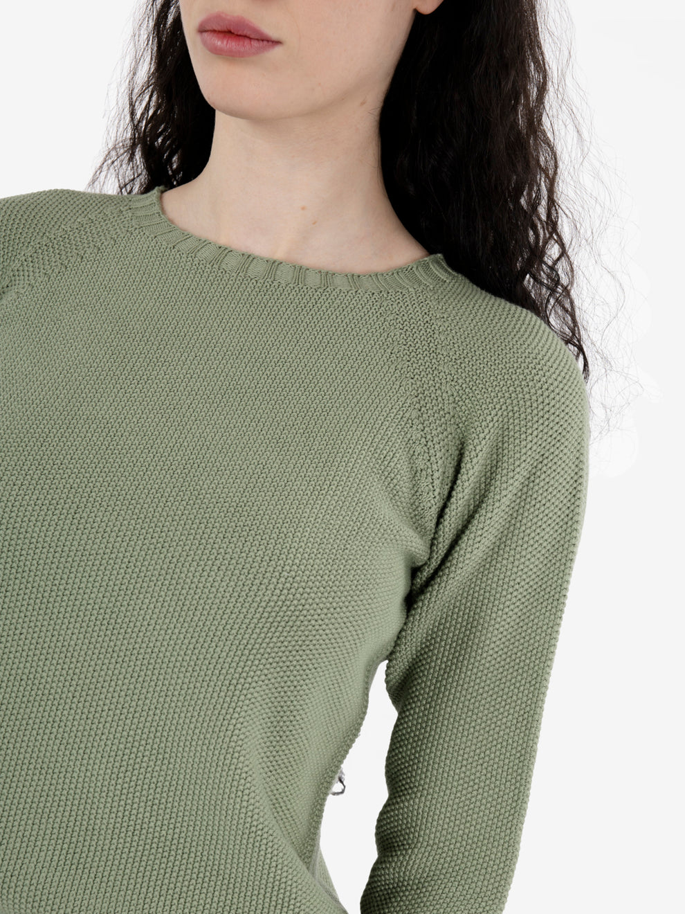 Maglione raglan punto riso verde
