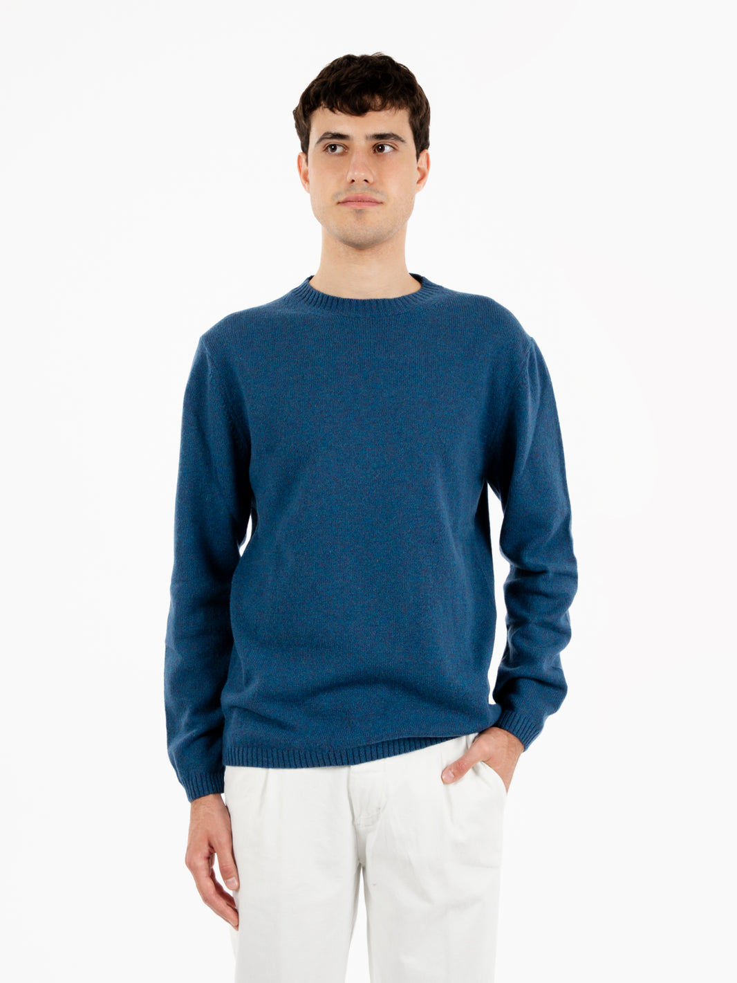 Maglione rasato girocollo azzurro