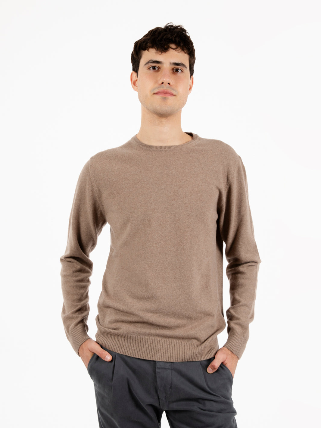 Maglione rasato girocollo beige