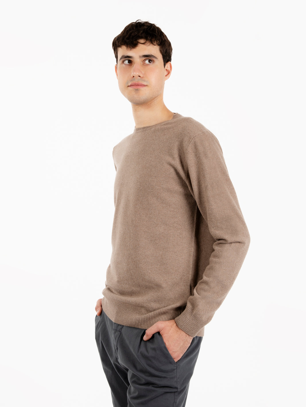 Maglione rasato girocollo beige
