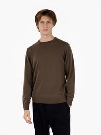 Khaki crew neck shaved sweater