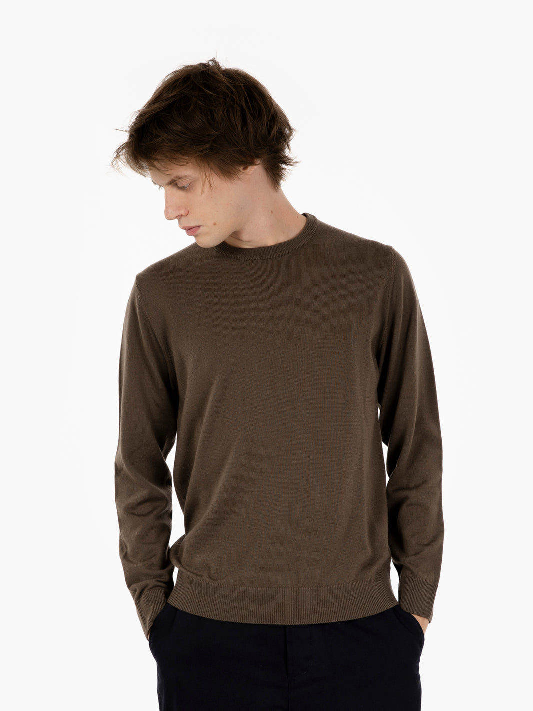 Khaki crew neck shaved sweater
