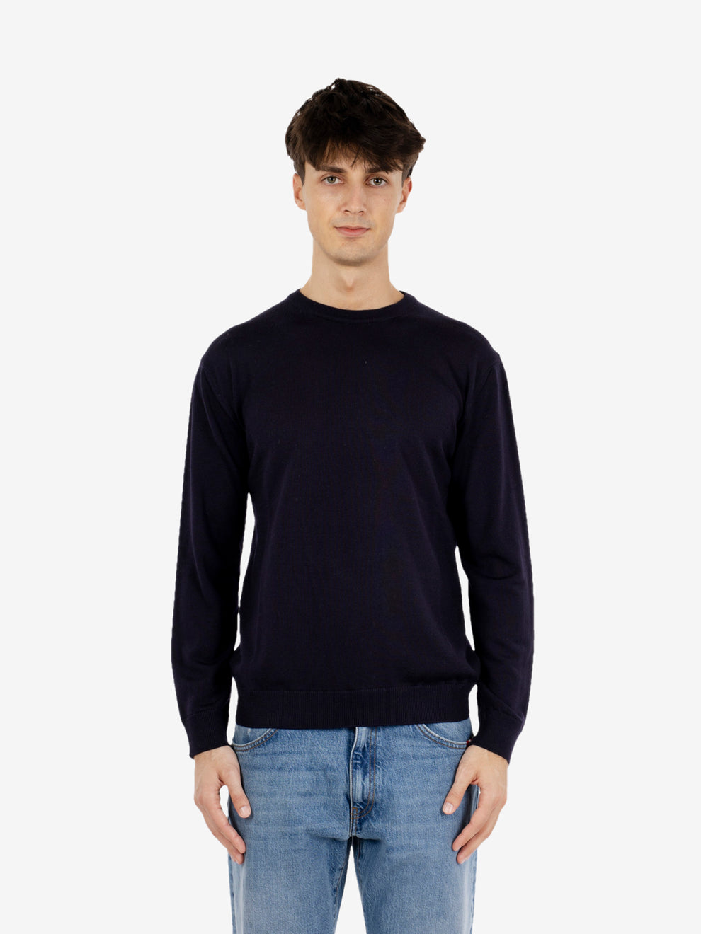 Maglione rasato girocollo navy