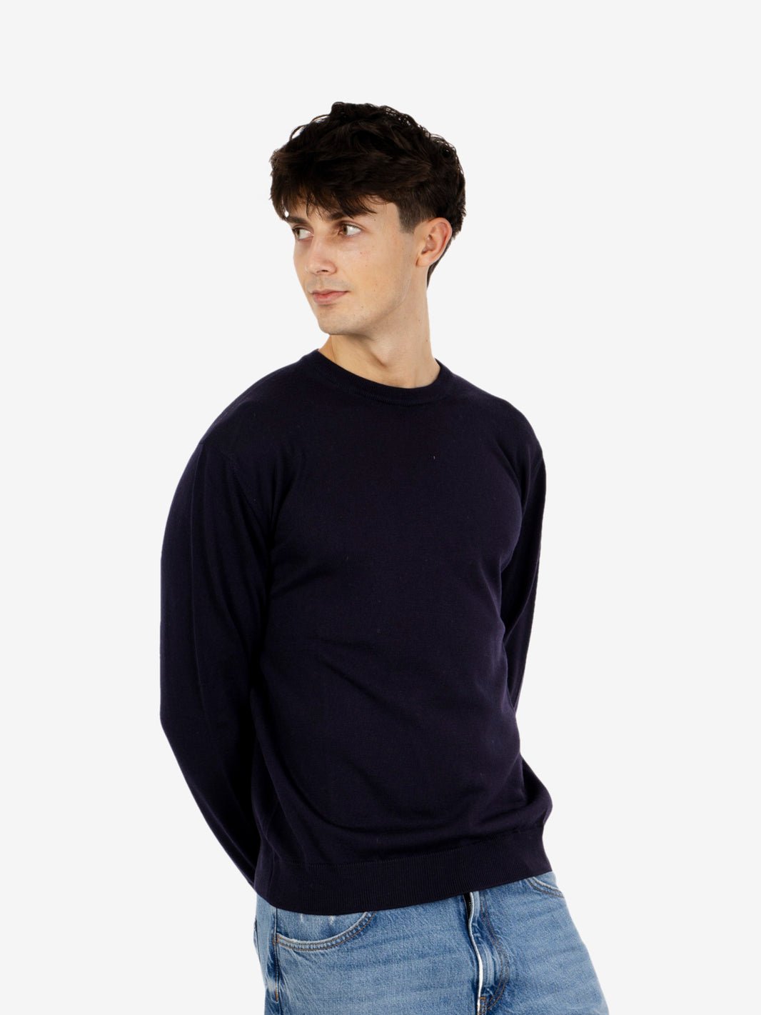 Navy Crew Neck Shaved Sweater