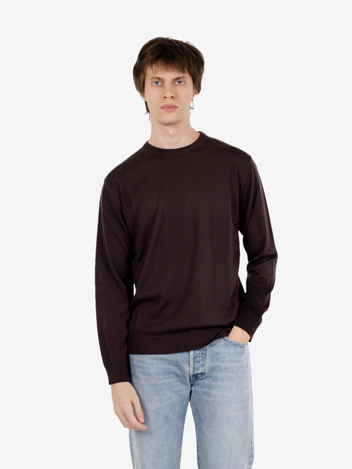 Maglione rasato girocollo over cacao