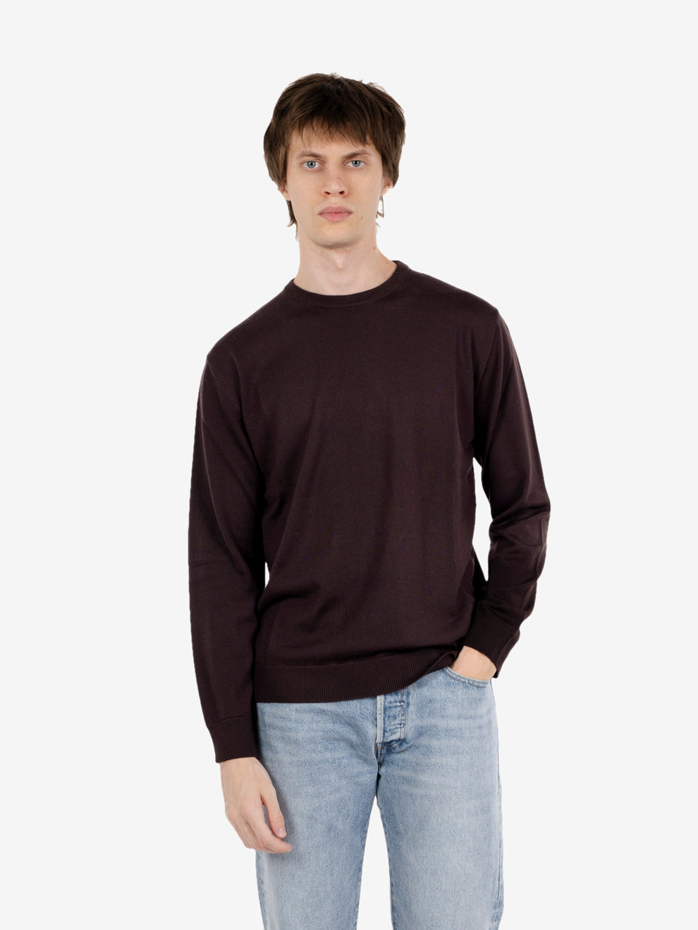 Maglione rasato girocollo over cacao