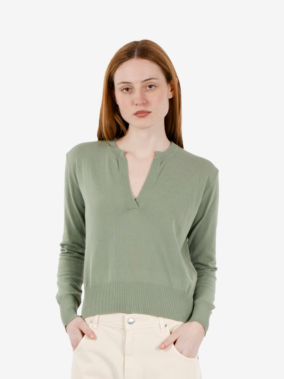 Maglione scollo a V verde