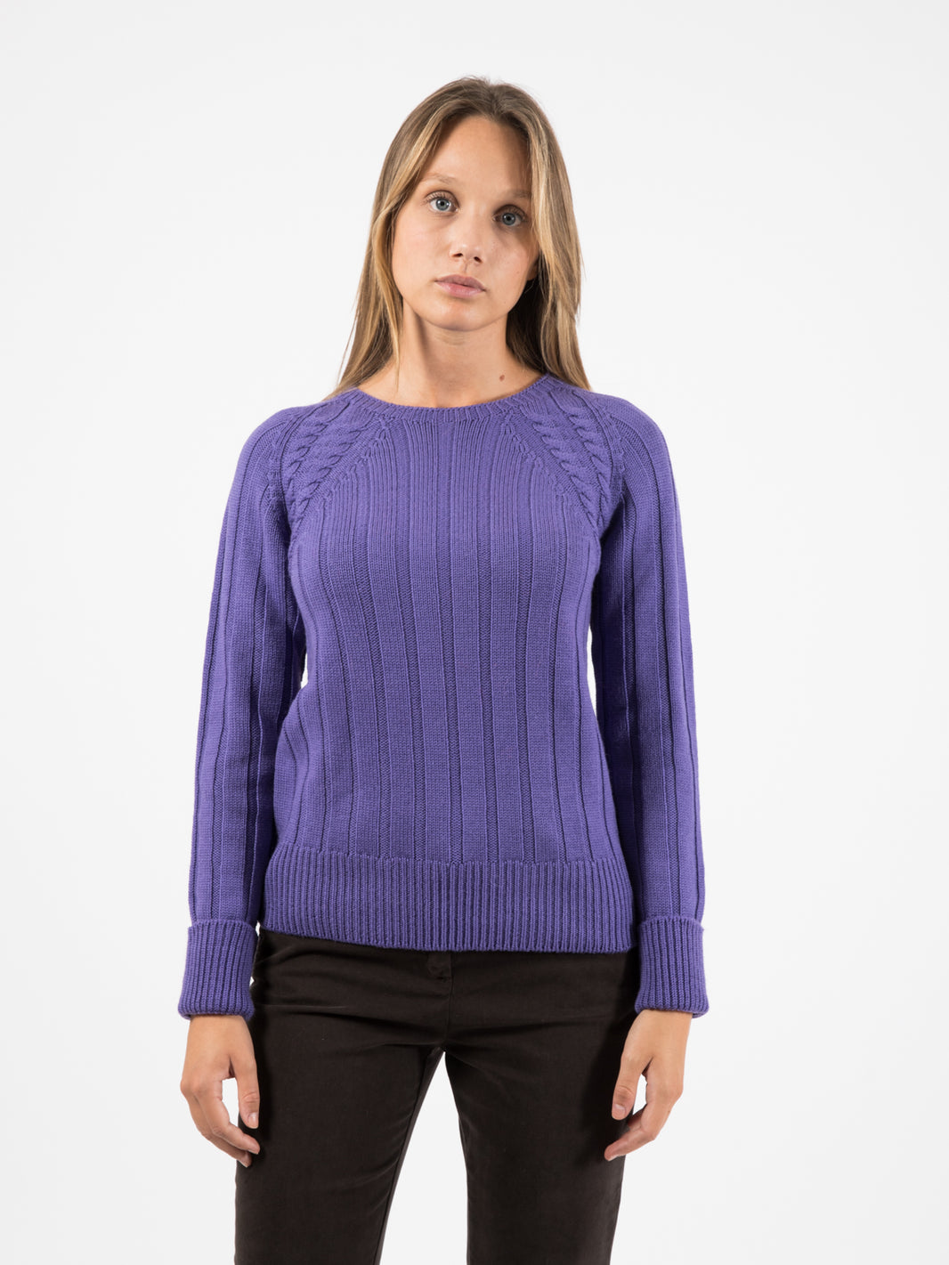 Maglione scollo rotondo coste larghe viola