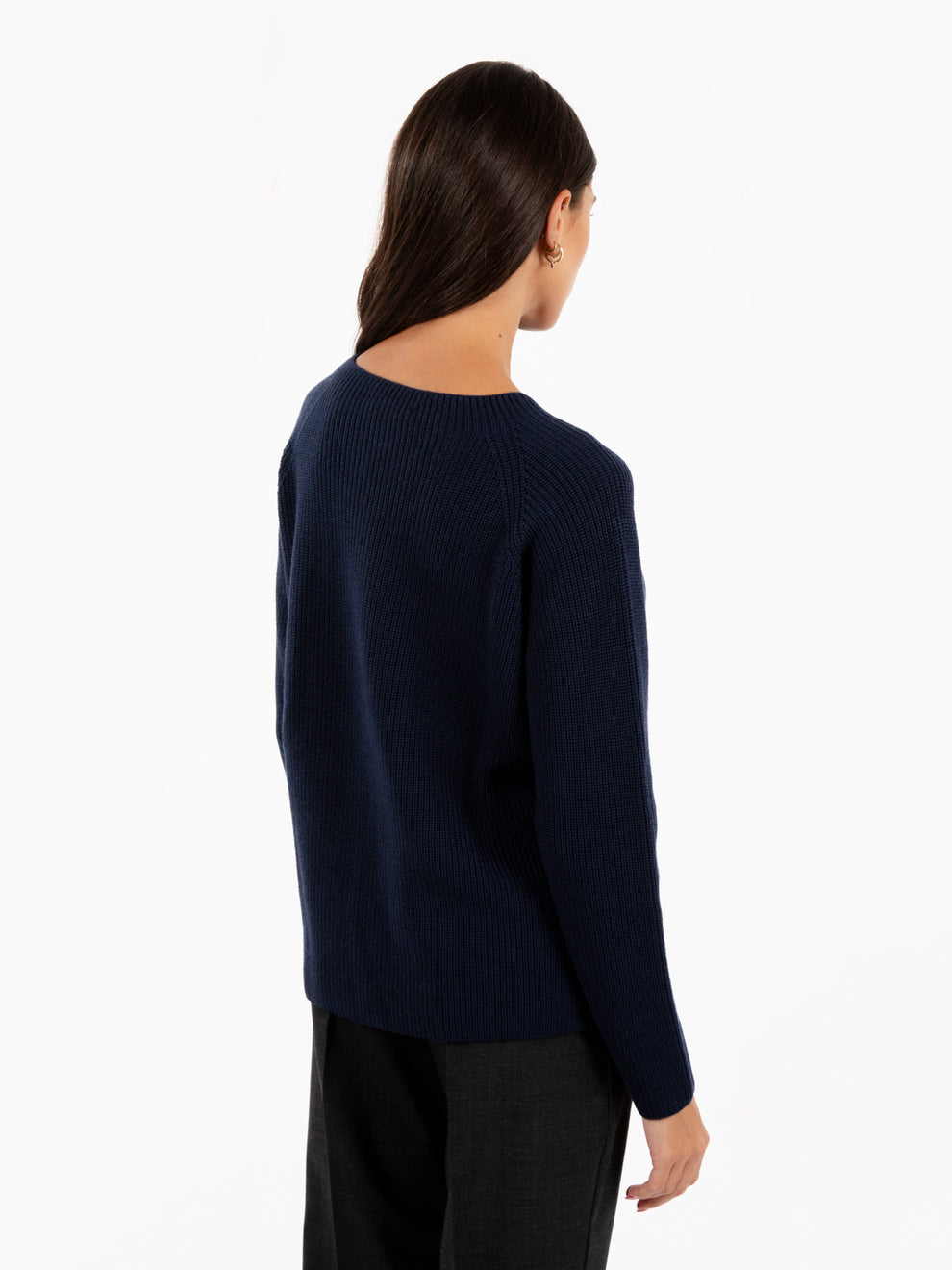 Navy Blue Wool Round Neck Sweater