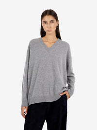 Maglione scollo V cashmere grigio melange