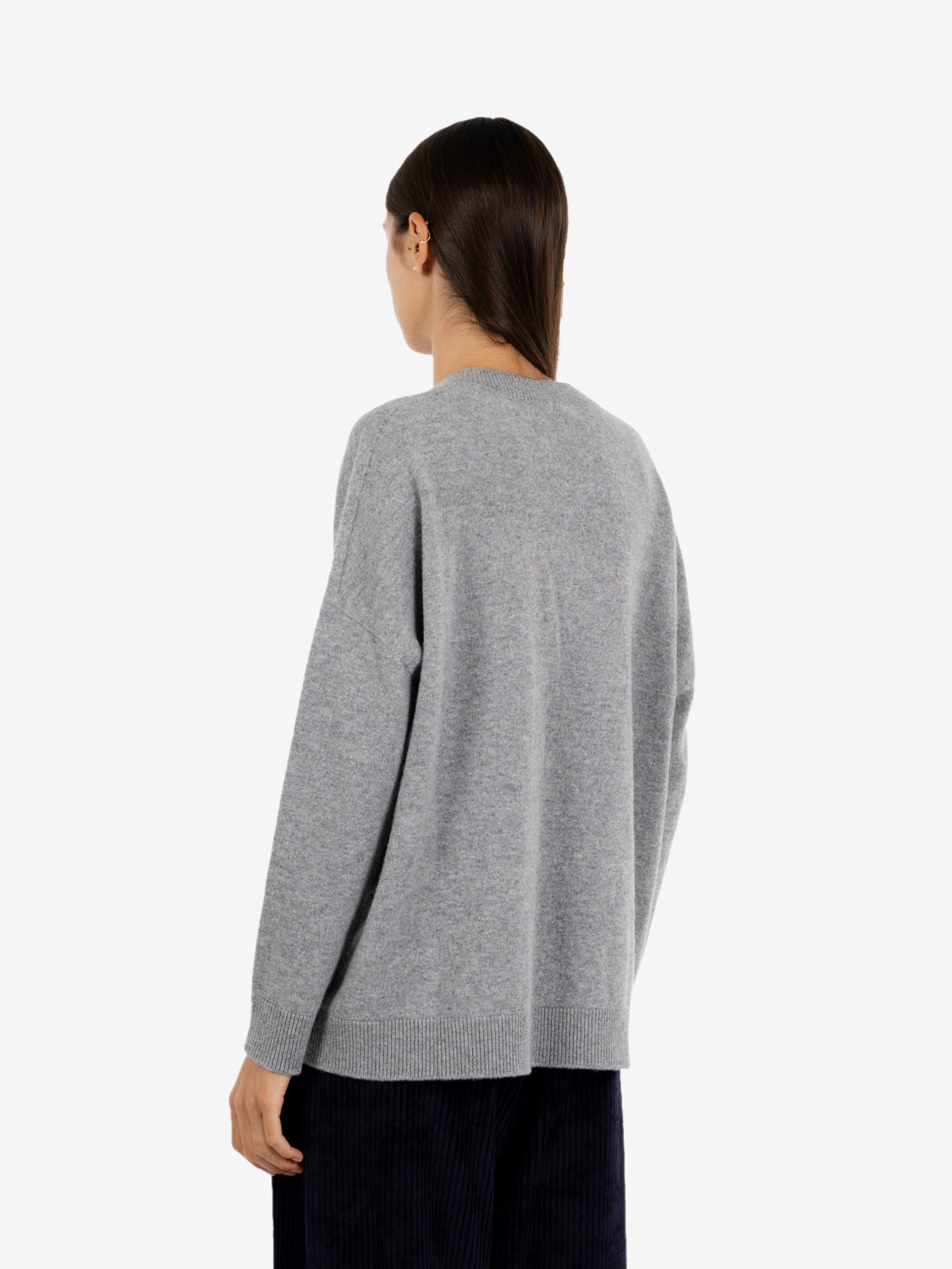 Maglione scollo V cashmere grigio melange