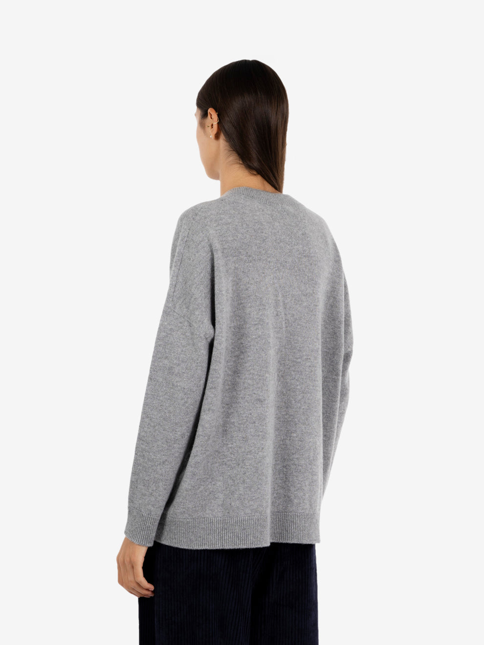 Maglione scollo V cashmere grigio melange