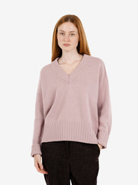 Maglione scollo V rosa antico