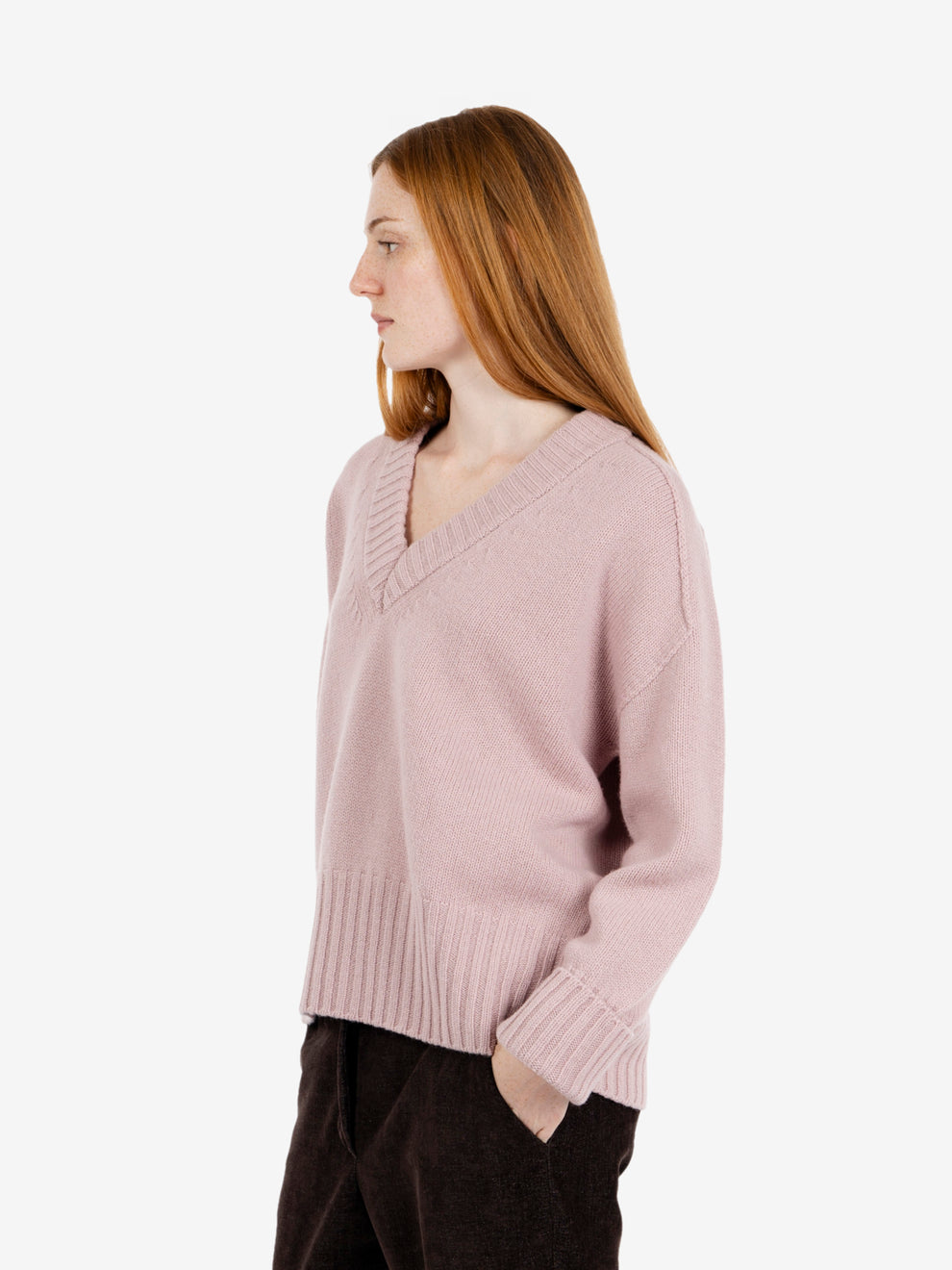 Maglione scollo V rosa antico